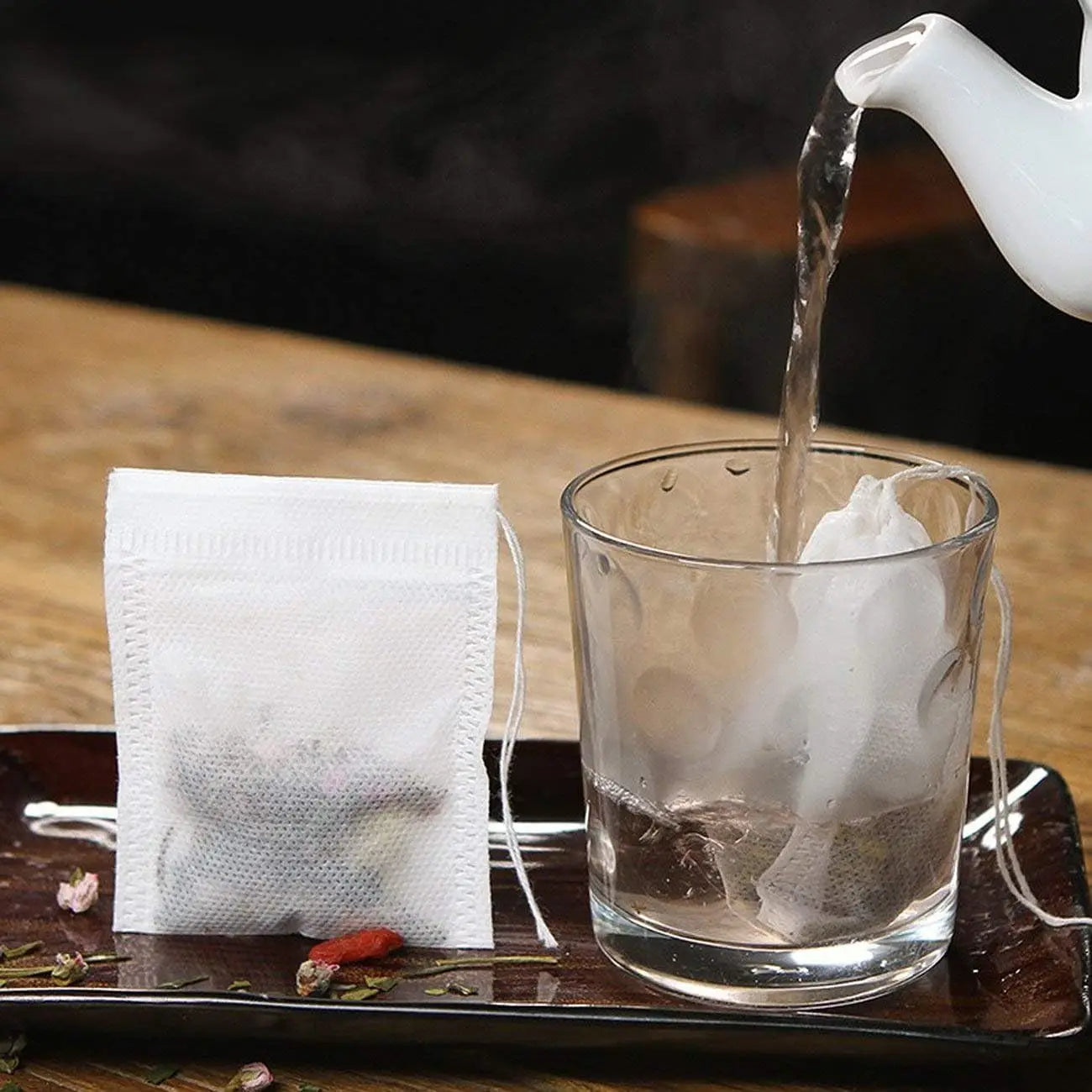 300/50PCS Disposable Tea Bags – Non-Woven Fabric Drawstring Infuser Bags for Loose Tea & Coffee - Image 2
