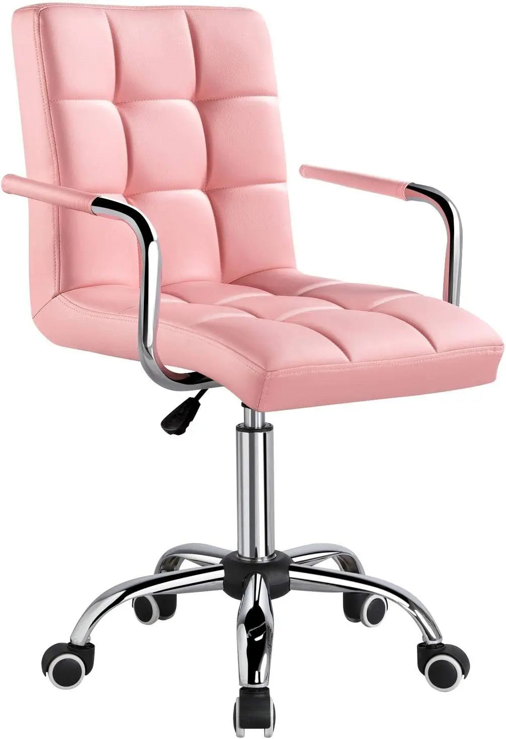 White PU Leather Office Chair – Modern Mid-Back Desk Chair with Wheels & Armrests - Image 6