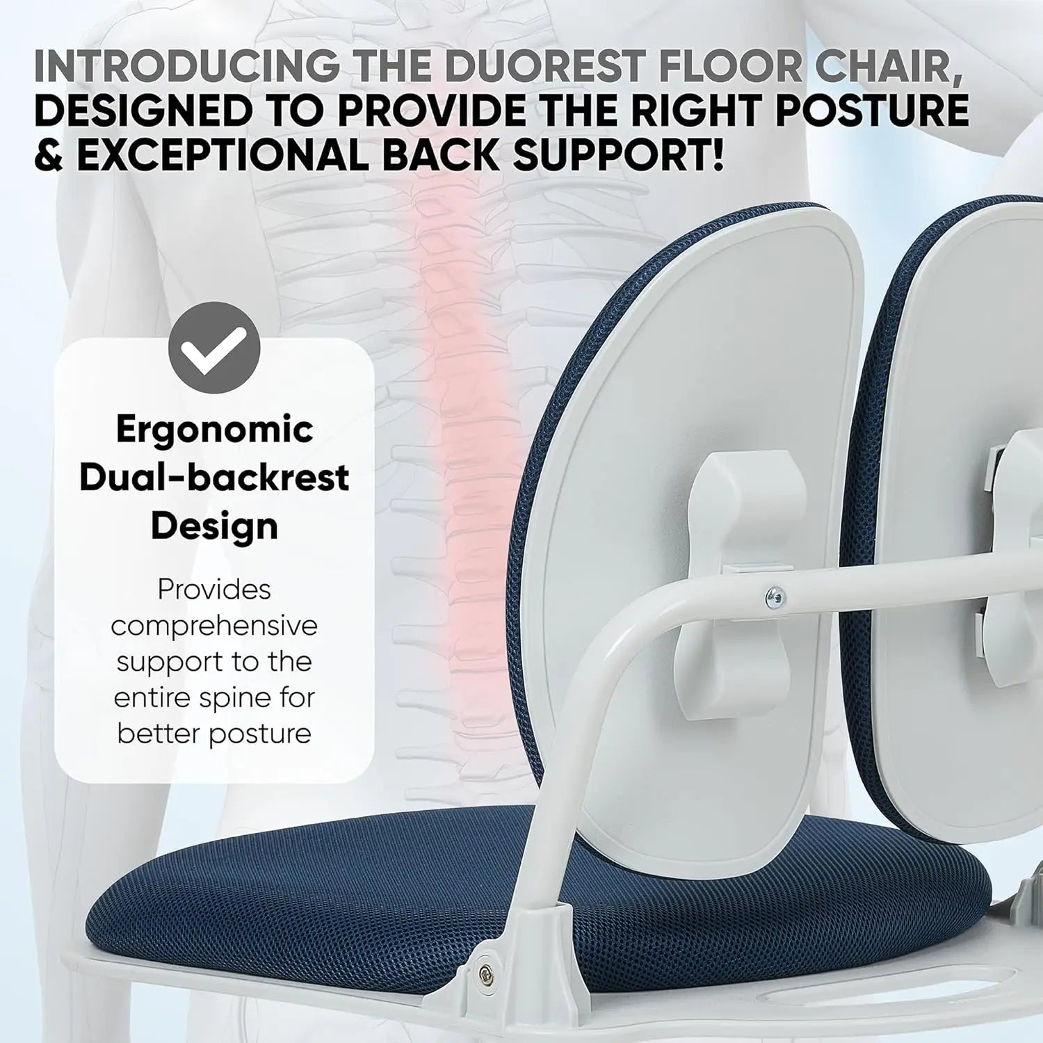 Dual-Backrests Ergonomic Floor Chair – Back Support for Meditation, Gaming & Reading - Image 2