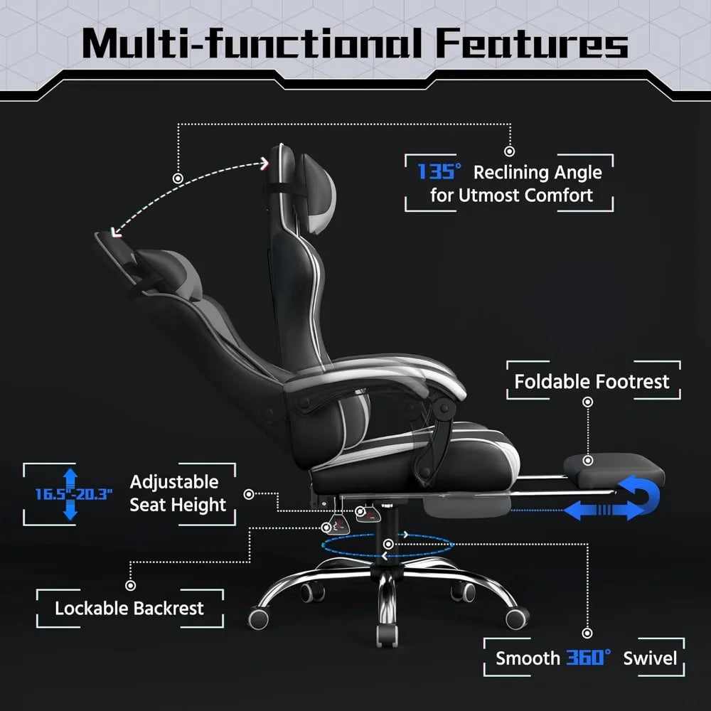 Ergonomic Office Chair – Massage Lumbar Support with Footrest & Adjustable Headrest - Image 5