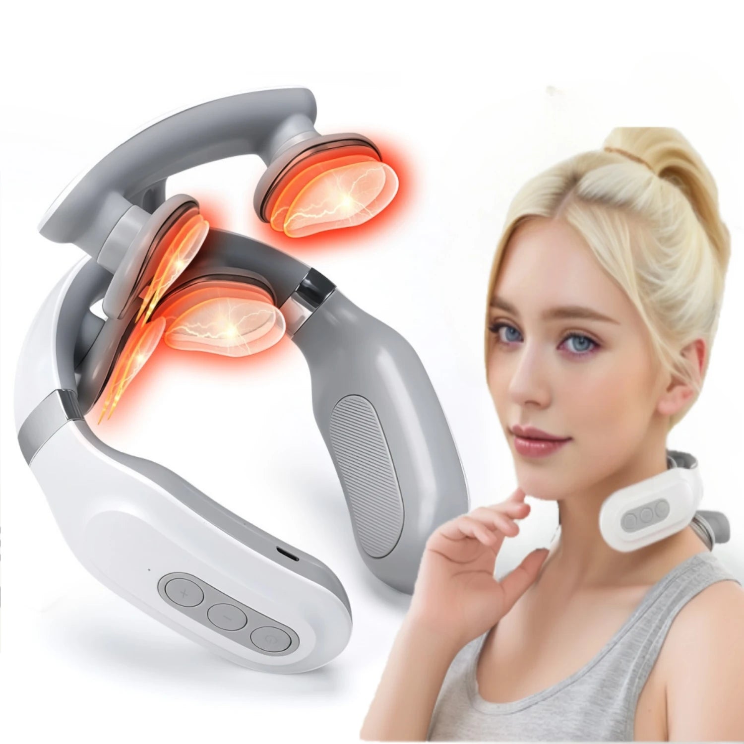 Smart Neck and Shoulder Massager – 4 Pads, 6 Modes, 16 Intensity Levels, USB Rechargeable & Portable