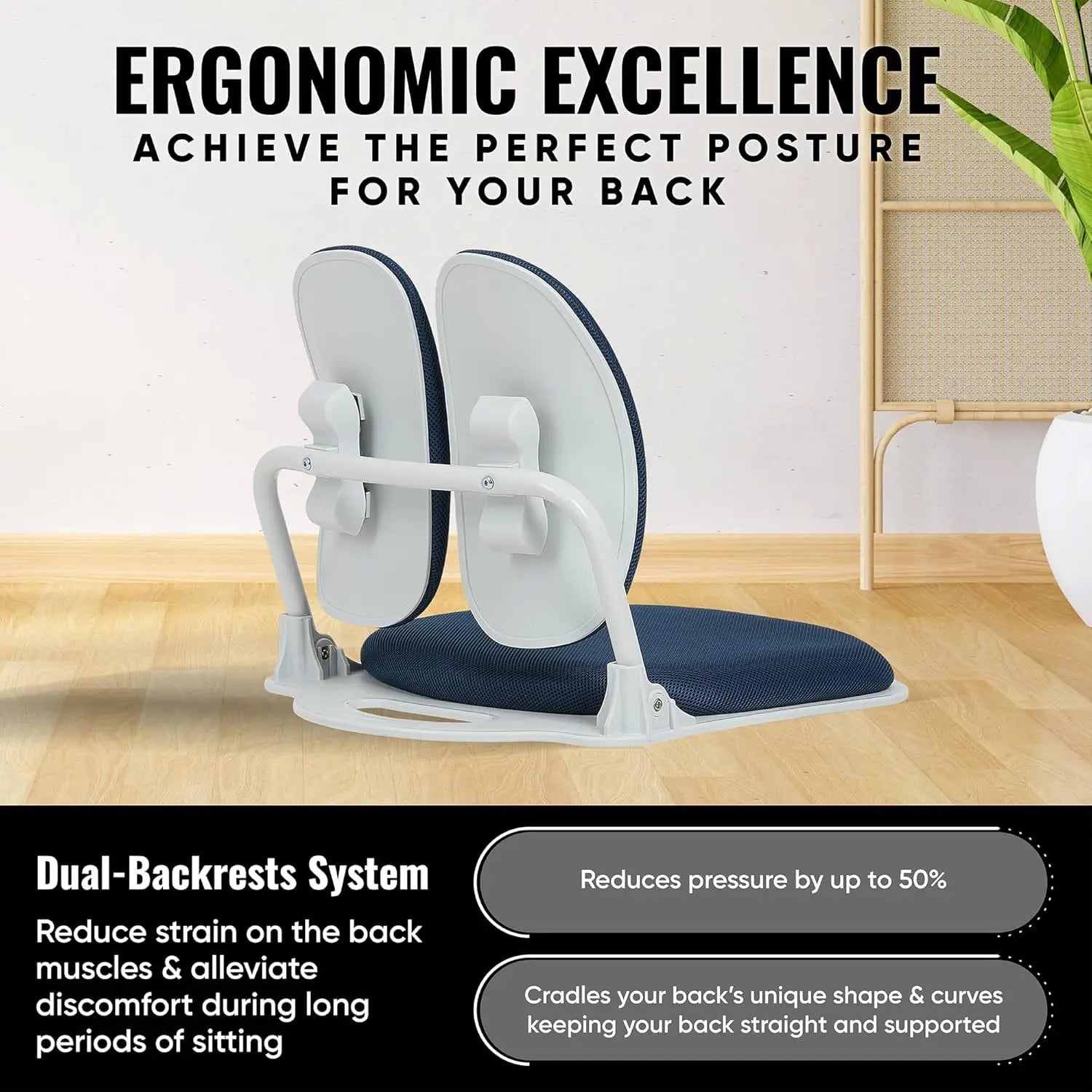 Dual-Backrests Ergonomic Floor Chair – Back Support for Meditation, Gaming & Reading - Image 3
