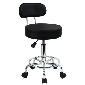 KKTONER PU Leather Rolling Stool – Mid-Back Swivel Task Chair with Footrest