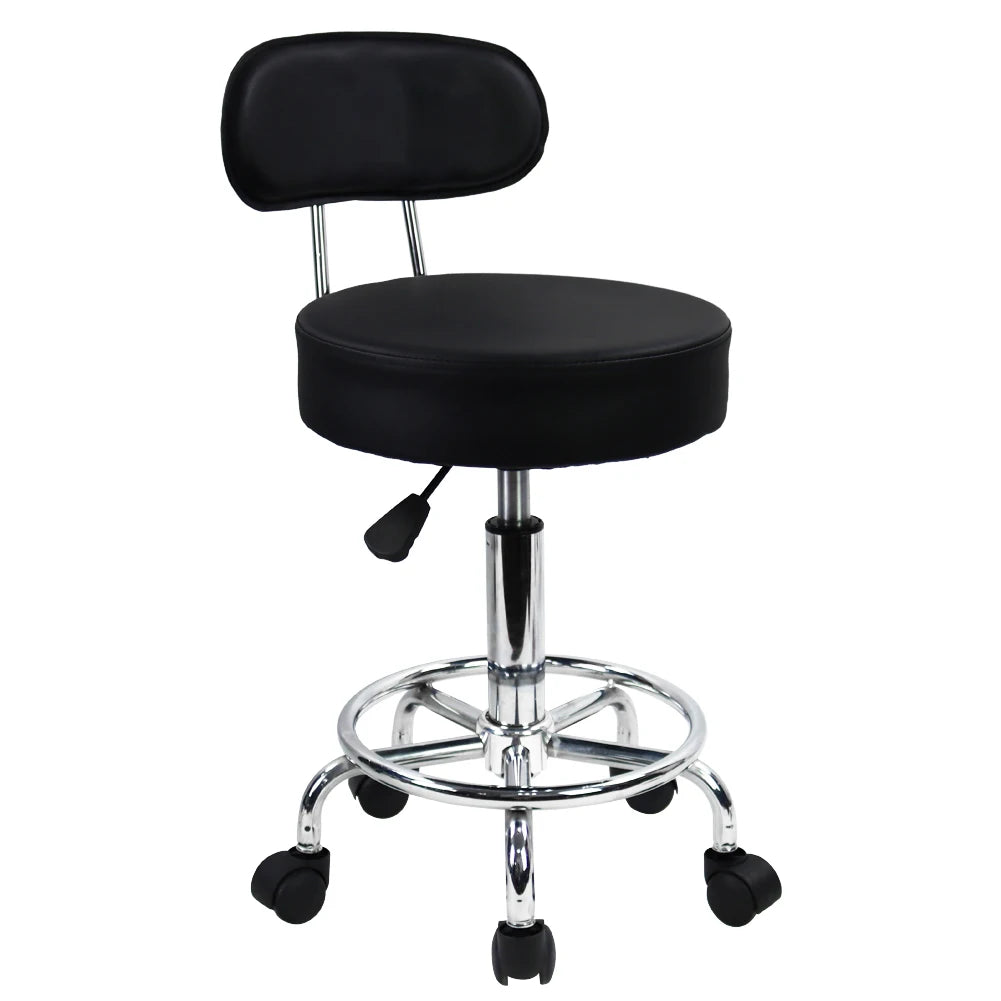 KKTONER PU Leather Rolling Stool – Mid-Back Swivel Task Chair with Footrest