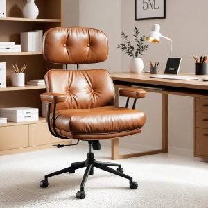 Ergonomic Mid-Century Leather Office Chair – High Back Executive Swivel Chair