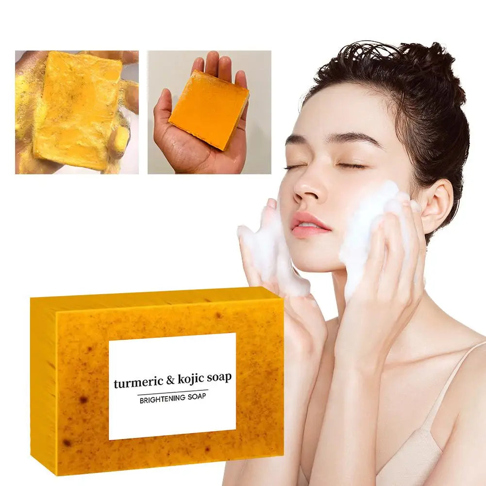 100g Turmeric Handmade Soap – Lemon Kojic Acid Soap for Face & Body Care (1/3/5pcs) - Image 2