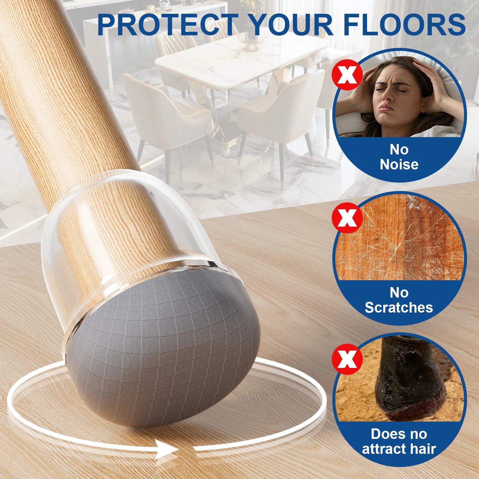 16PCS Round Chair Leg Floor Protectors – Graphene Nylon Bottom Pads for Smooth, Hair-Free Gliding - Image 3