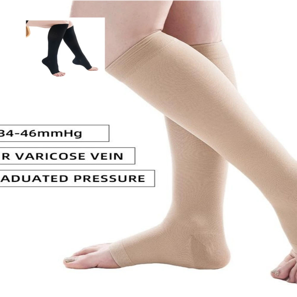 2025 Sports Running Compression Calf Sleeves – 30–40mmHg Open-Toe Medical Support for Varicose Veins
